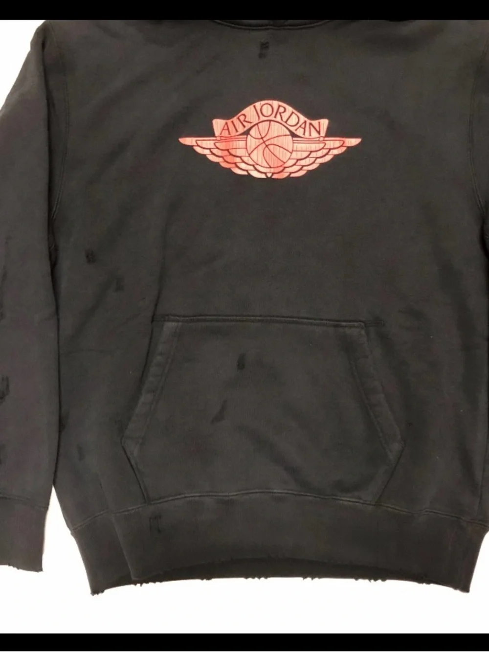 Jordan Rare Air Fleece Distressed Pullover Hoodie Black Red IB3003-010 Medium